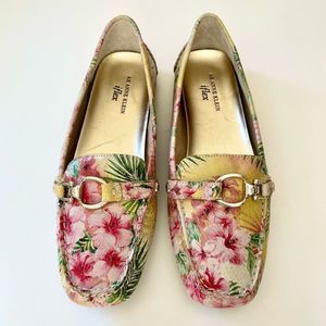 AK Anne Klein iFlex Leather Tropical Floral Driving Loafer, Grandly, Size 9M